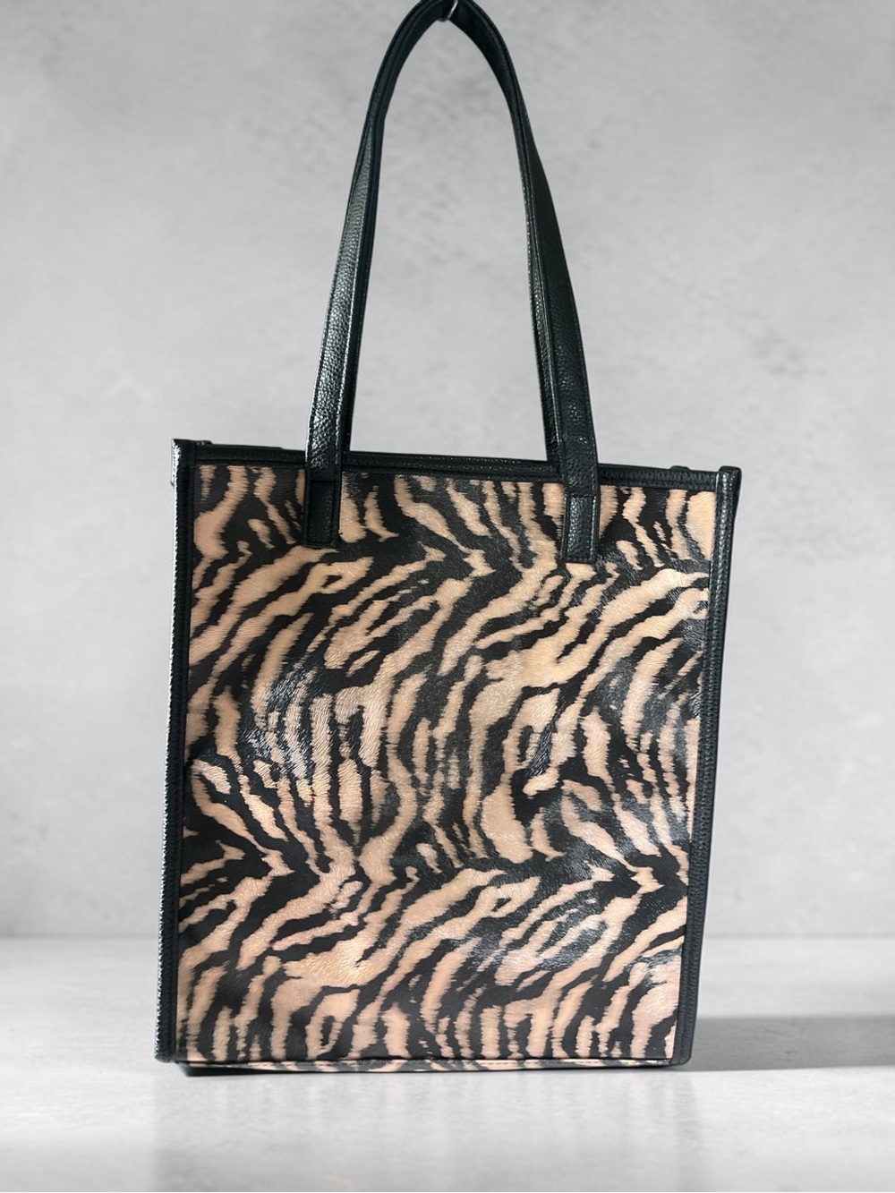 Black and Beige Zebra-Print Tote Bag